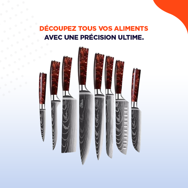 Damascut | Set de 8 couteaux japonais pour une coupe sans effort