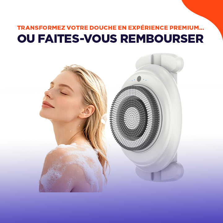 Velora™ | Brosse de douche rotative pour une peau plus douce et un nettoyage complet.