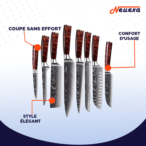 Damascut | Set de 8 couteaux japonais pour une coupe sans effort