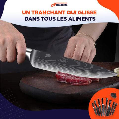 Damascut | Set de 8 couteaux japonais ultra tranchant pour une coupe sans effort
