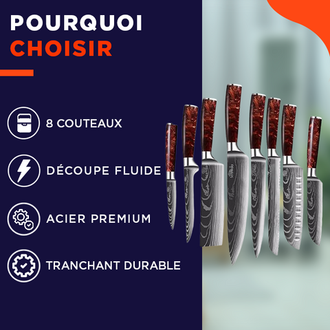 Damascut | Set de 8 couteaux japonais pour une coupe sans effort