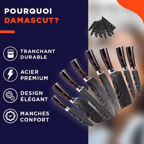Damascut | Set de 8 couteaux japonais ultra tranchant pour une coupe sans effort