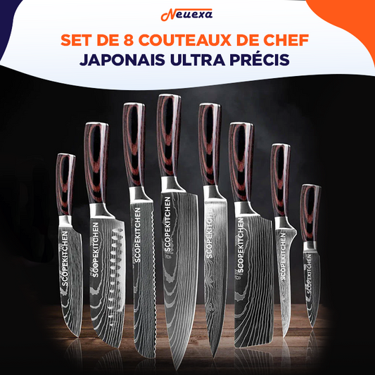 Damascut || Set de 8 couteaux de cuisine de chef Japonais