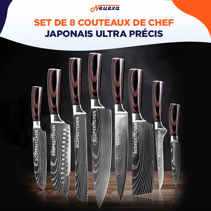 Damascut || Set de 8 couteaux de cuisine de chef Japonais