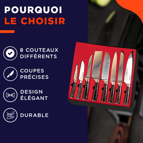 Damascut | Set de 8 couteaux de cuisine de chef Japonais